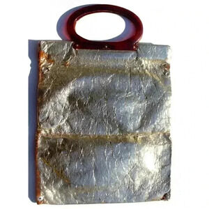 Vintage 1970s MCM Lady's Pride Lucite Handle Retro FOIL GOLD Bag Purse